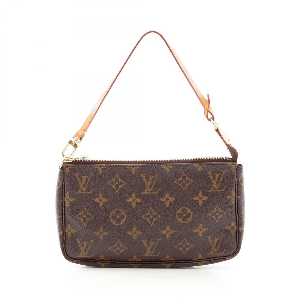 Louis Vuitton Pochette Accessoires Monogram Top Handle Bag Canvas Leather Brown